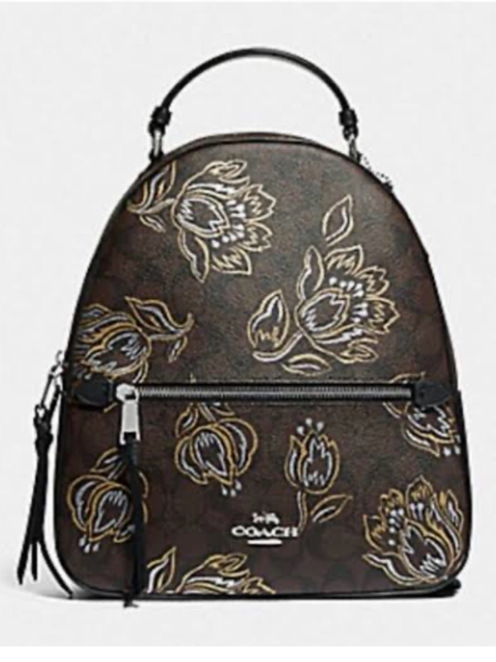 Coach Brown Floral Signature Dome Backpack with Gold Accents